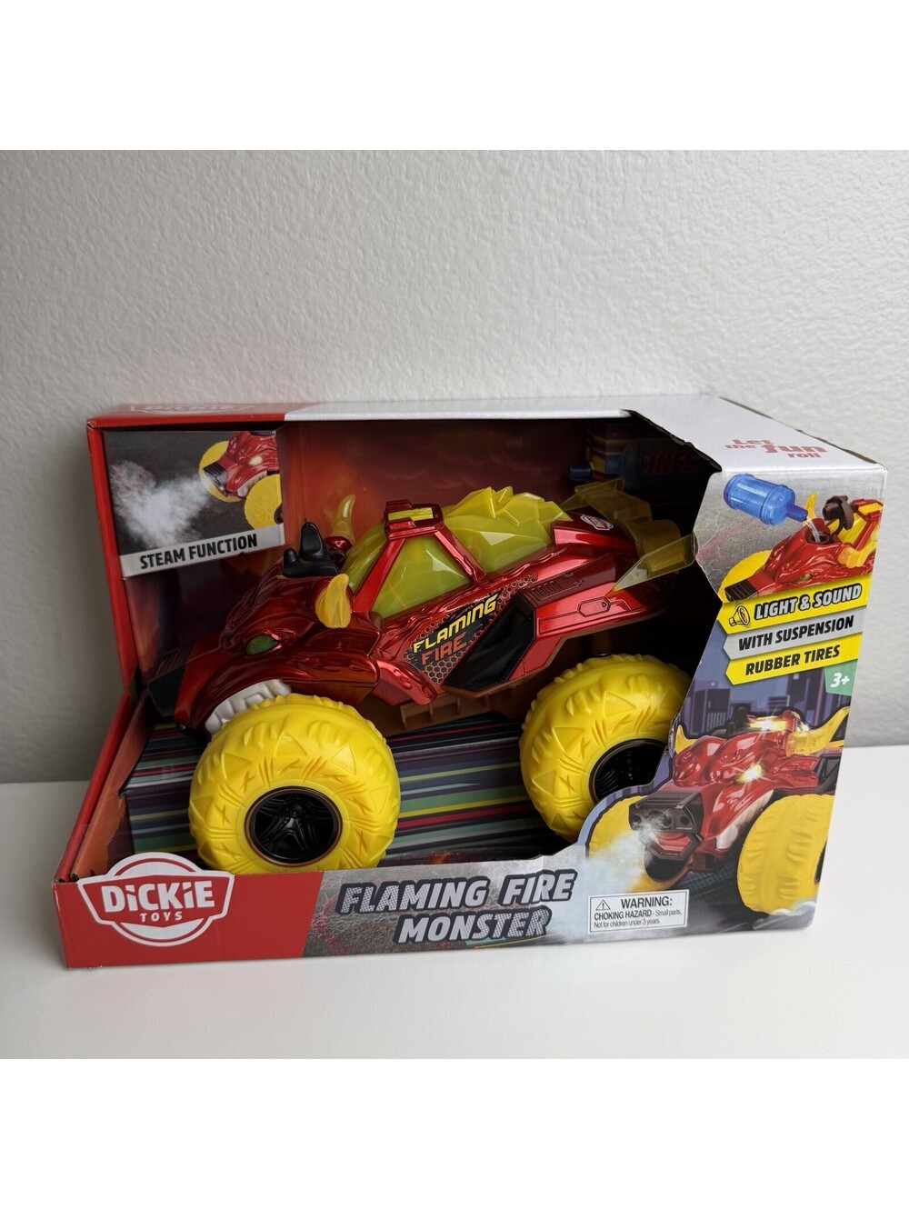 Dickie Toys Flaming Fire Monster Truck Steam Effect Light Sound Rubber Tires 3+
